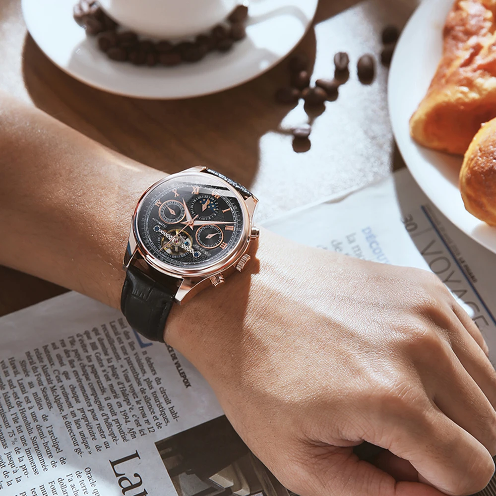 SENORS Для мужчин механические наручные часы Роскошные автоматические фаза Луны