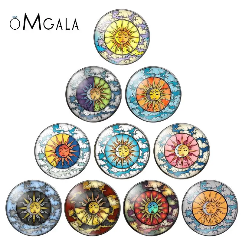 

New Sun and Moon God 10pcs mixed 12mm/18mm/20mm/25mm Round photo demo glass cabochon flat back Making findings