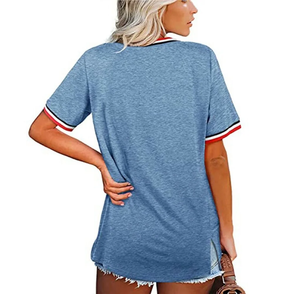 

Women Short Sleeve Striped T-Shirt Ladies V-Neck Summer Casual Tops Basic Blouse