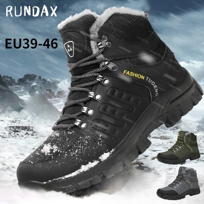 Winter Snow Boots for Men Plus Velvet Thick Warm High-top Hiking Shoes Waterproof Boot Outdoor Non-slip Camping Trekking Sneaker