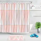 Занавеска для душа с геометрическим узором современного дизайна, золотистые линии, розовая треугольная печать, полиэфирная ткань, водонепроницаемая занавеска для ванной, домашний декор