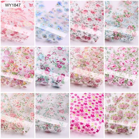 12pcs-WY1847 1 набор цветочных наклеек для ногтей, фольга, переводные наклейки для лака, набор разноцветных цветочных наклеек, самоклеющиеся обертывания, аксессуары для дизайна ногтей - Цвет: 12pcs-WY1847