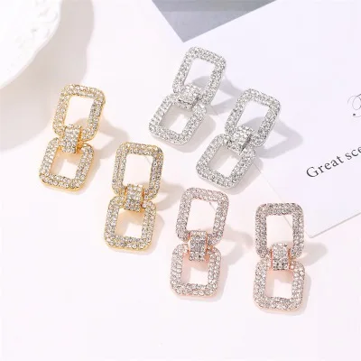 

New Korean Style Elegant Geometric Rectangular Crystal Earrings for Women Personality Dangle Earring Party Fashion Jewelry