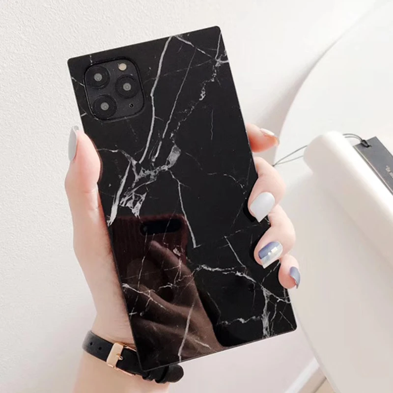 Black Чехол с мраморной текстурой для iPhone 11 Pro Max роскошный гранитный камень мягкий IMD квадратный дизайн Fundas для iPhone XS Max XR 7 8 Plus X - Цвет: Black