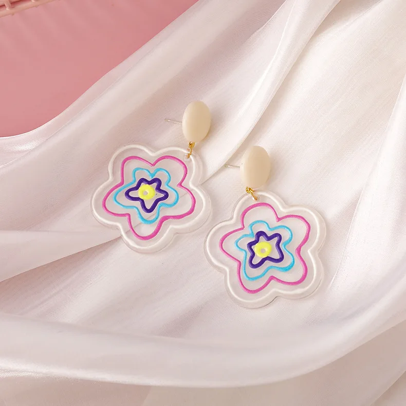 

XIAOBOACC Korean Fashion Earrings for Women Acrylic Retro Geometric Colorful Cute Puppy Flower Ear Studs Free Shipping