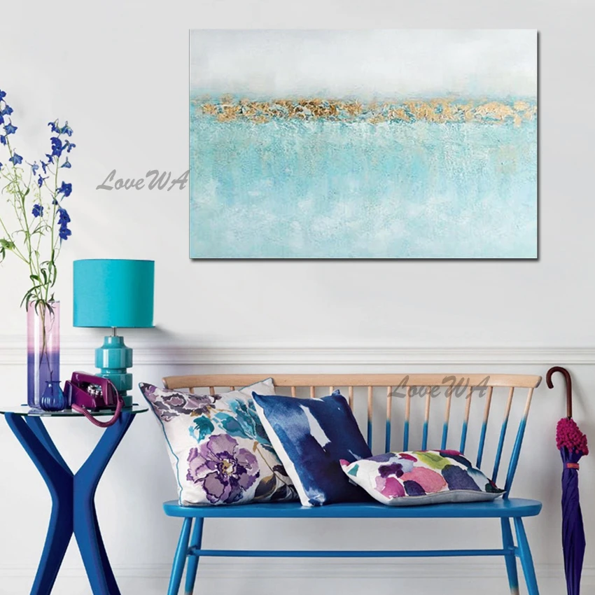 Простой дизайн абстрактная 100% ручная роспись синяя картина маслом настенная