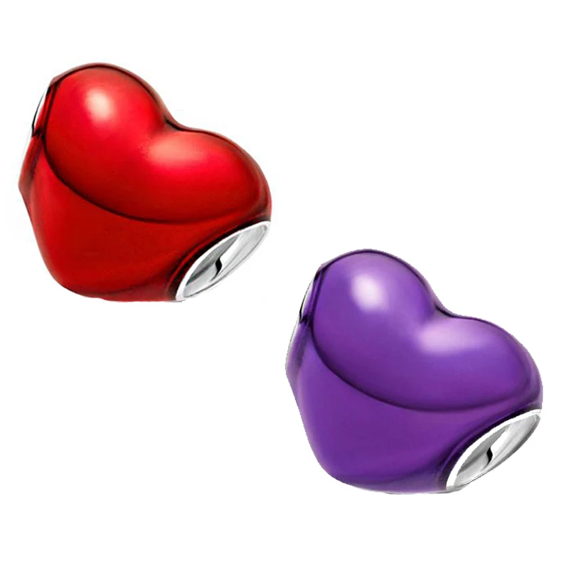 

2021 NEW 925 Sterling Silver Beads Metallic Purple Red Heart Charms Fit Original Pandora Bracelets Women DIY Jewelry