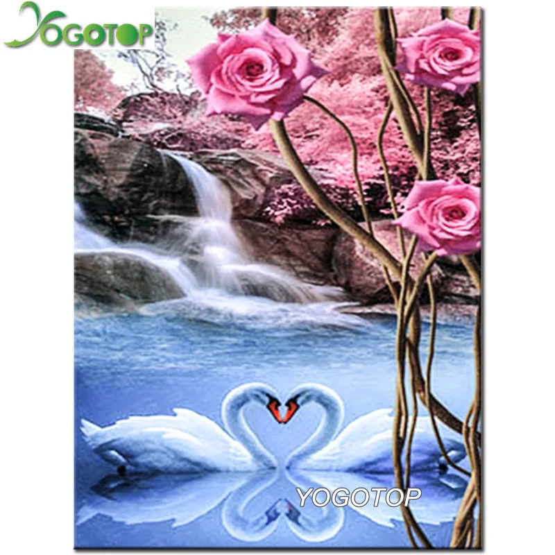 5D DIY алмазная живопись Лебеди водопад пейзаж полная дрель Алмазная мозаика