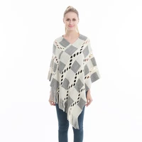 2021 spring autumn pullover cape women hollow tassels knitting poncho capes batwing sleeves shawls sunscreen plaid cloak new