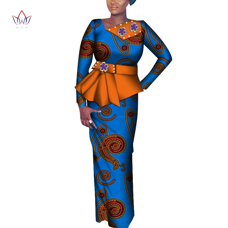 New Ankara Outfits Summer Wax Fabric Skirt Sets African Wax Print 2 Pieces Skirt Suit Traditional African Womens Clothing WY6990