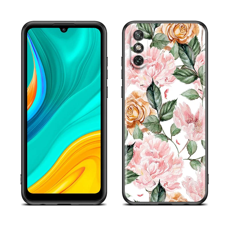 Beauty Floral Rose for Huawei Y9A Y9S Y9 Y8S Y8P Y7P Y7 Y6 Y5P Y5 Lite Pro Prime 2020 2019 2018 2017 Black Phone Case
