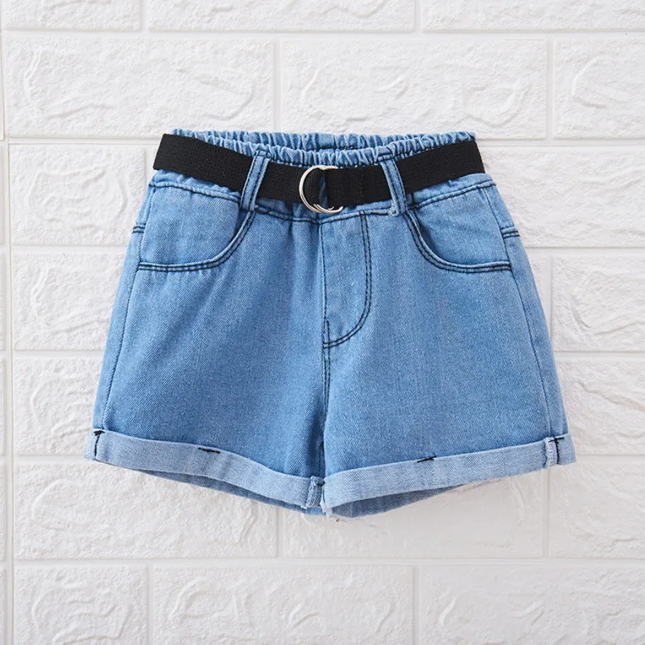 Джинсовые шорты для девочек летние детские эластичные с поясом в Корейском