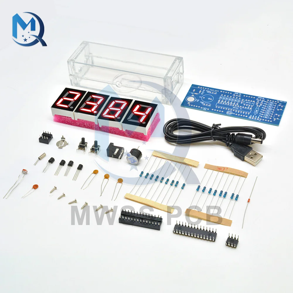 Electronic Clock DIY KIT LED Microcontroller Kit Digital Clock Time Light Control Temperature Thermometer Red/Blue/Green/White images - 6