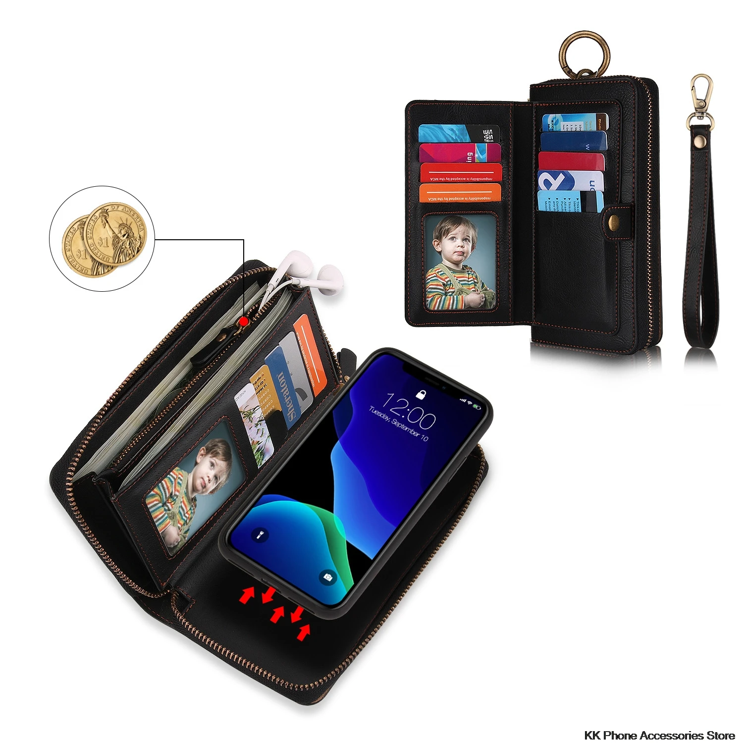 Многофункциональный кошелек на молнии чехол для телефона для iPhone 11 Pro Max съемный Флип кожаный ремешок чехол для iPhone 11 чехол s