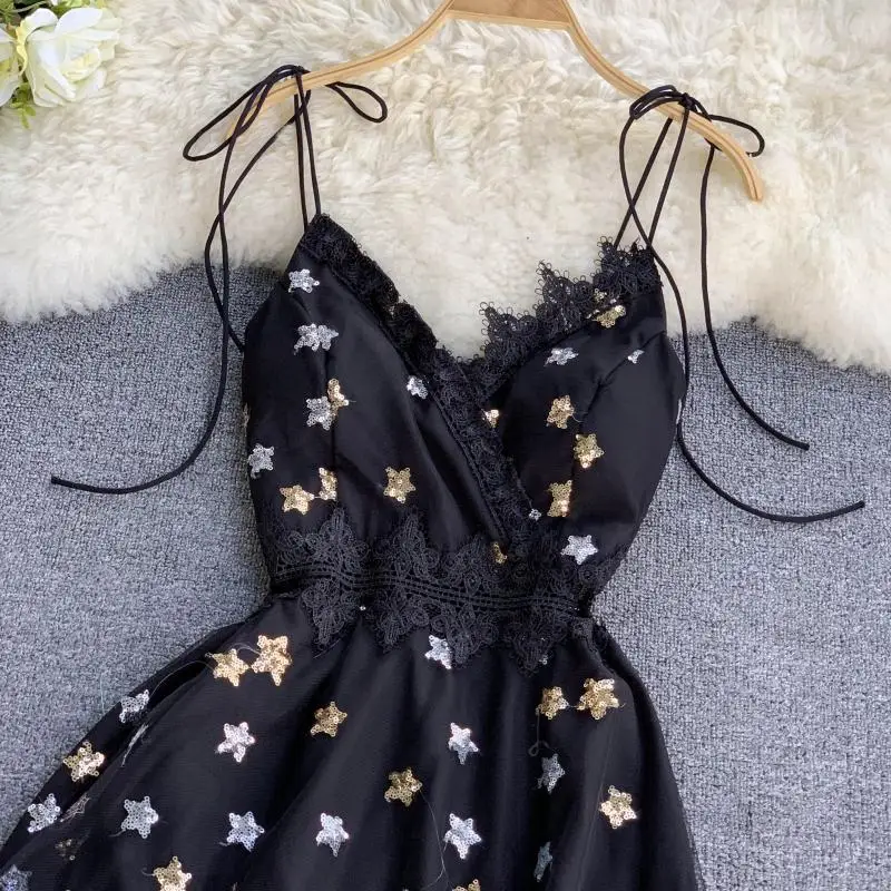 FMFSSOM-винтажное вечернее платье Сетчатое кружевное с блестками а-силуэта