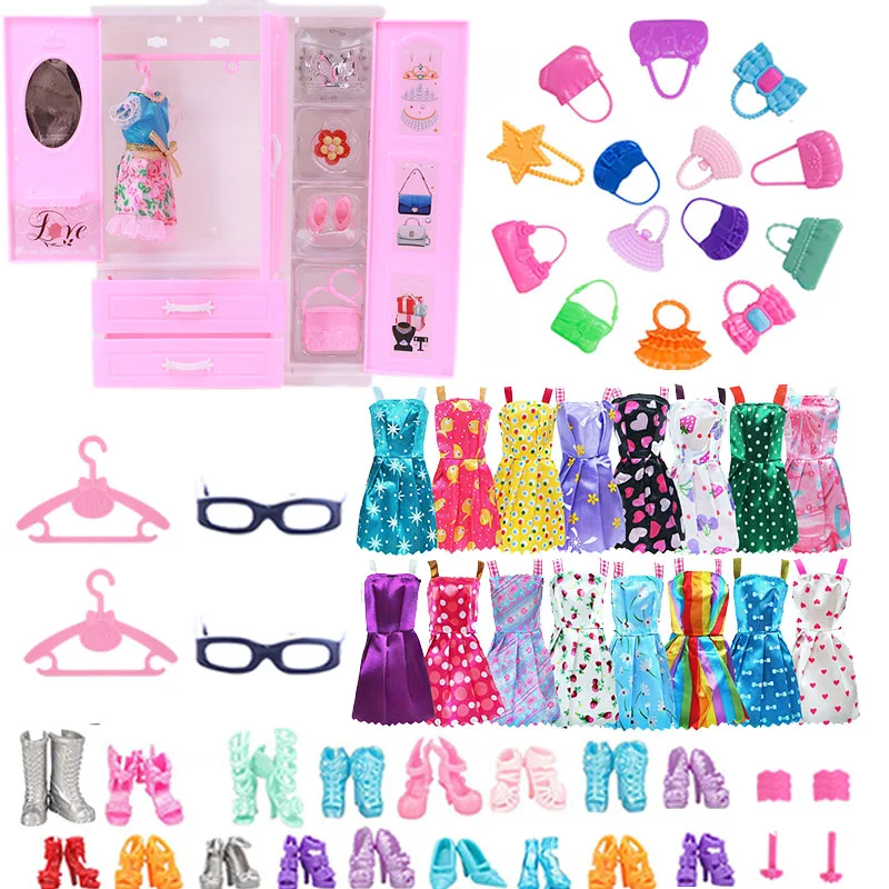 Barbies-Conjunto de muebles para casa de mu&ntilde;ecas, 31 art&iacute;culos = 1 armario + 30 accesorios para mu&ntilde;ecas, vestidos, coronas, collares, zapatos para Barbie-5