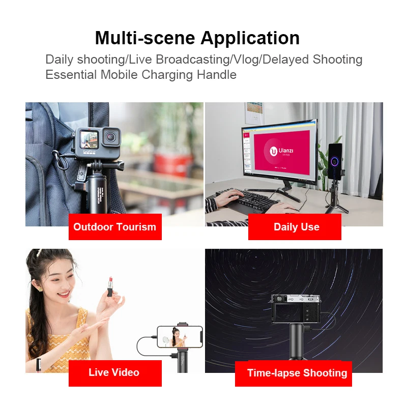 Ulanzi BG-4 5000mAh Power Bank Hand Grip +1/4 Screw USB Type-C Rechargeable for DJI OSMO Pocket GoPro 9/8/7 Action Camera Tripod