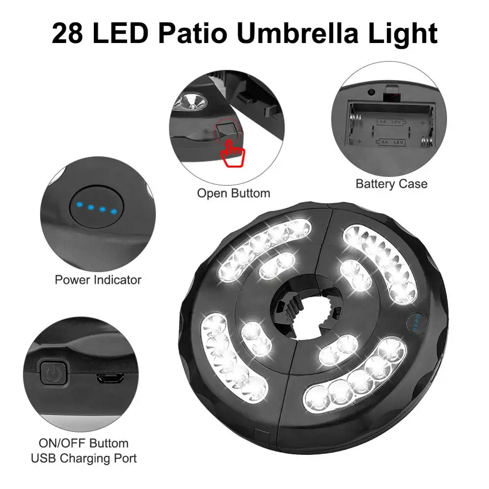 28 светодиодов зонтичный светильник палатка для патио кемпинг зонт 3 режима белый