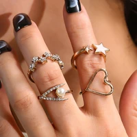 4psc 2021 new open five pointed star drop oil ring diamond love pearl 4 piece set gold diamond ring gift boy woman student