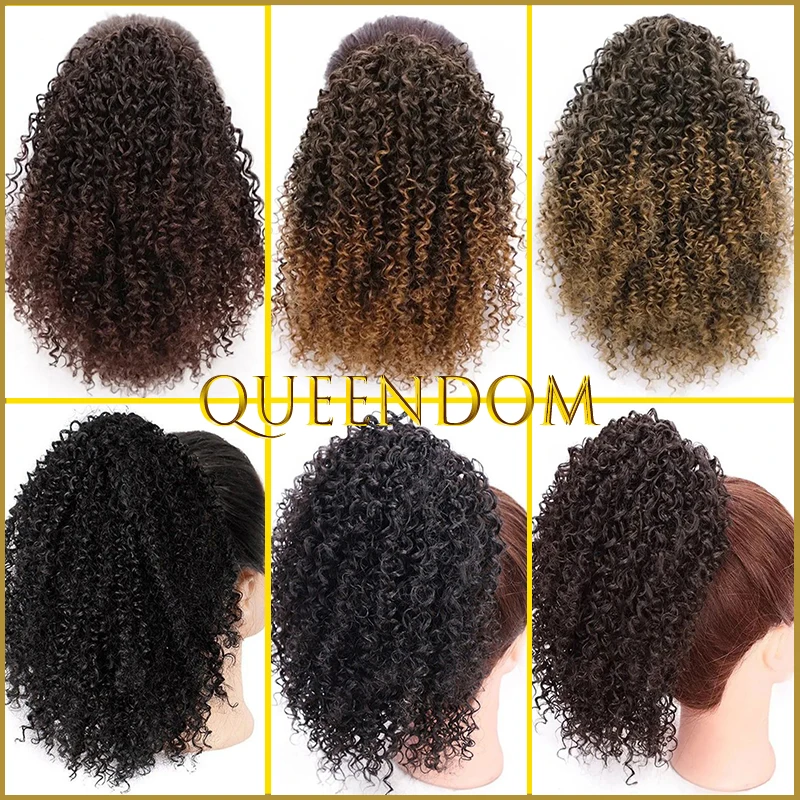 Drawstring Puff Ponytail Afro Kinky Curly Hair Extensions for Women Ombre Synthetic African American Hairpieces Clip In PonyTail