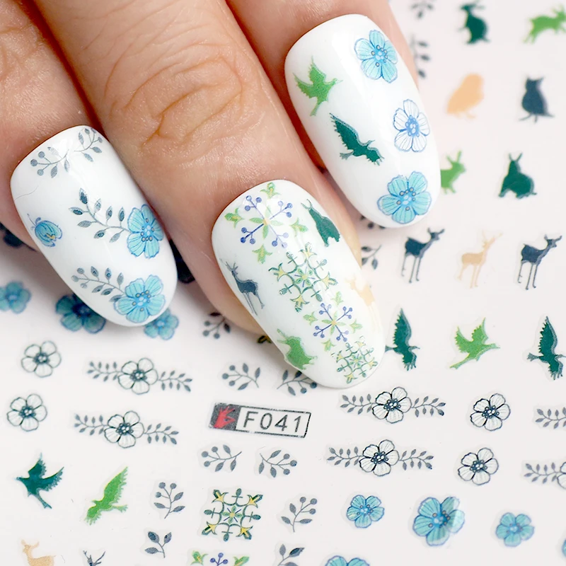 

Nail Art Stickers Decorations Flowers Leaves Decals Self-adhesive Sliders Rabbit Elk Sheep Foil Manicures Wraps