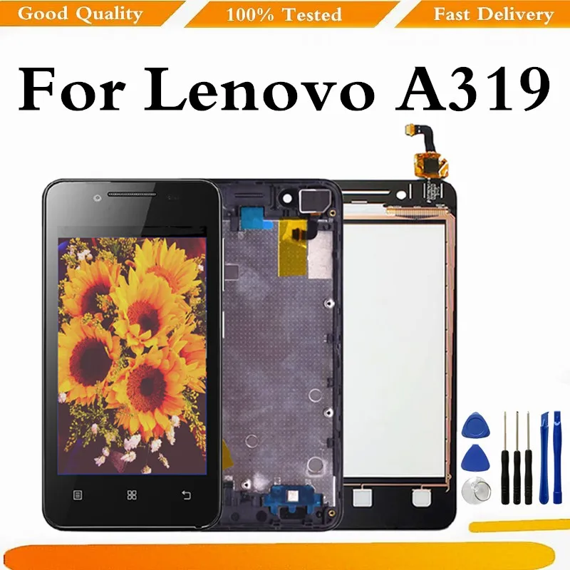 

ЖК-дисплей + сенсорный экран для Lenovo A319, дигитайзер в сборе, запасные части для стеклянной панели Lenovo RocStar