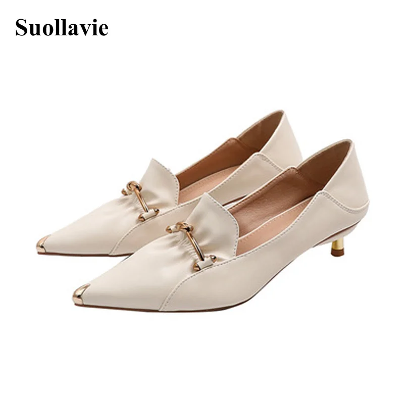 

Suollavie Fashion pumps women casual women shoes office heels hot shallow pumps pointed toe heels metal decorated zapatos mujer