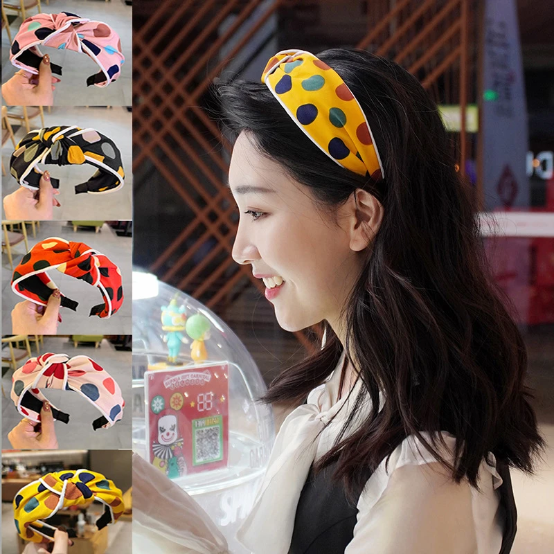 

Korean Bow Wave Point Hairband Sweet Wide Side Head Band Hoop For Women Girls New Knot Contrast Fabric Hair Accessories Headwear