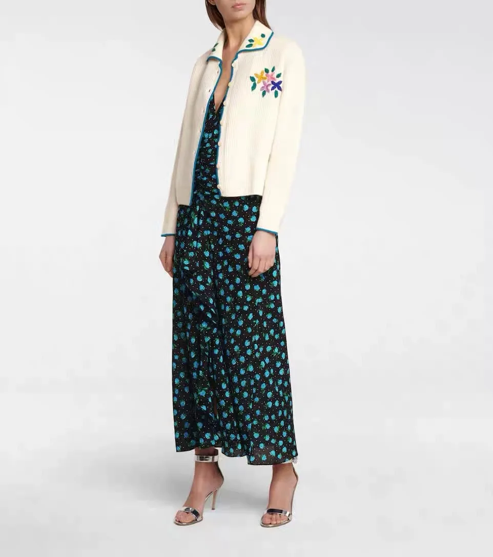 Женский свитер ручной работы вязаный кардиган из 2021-ной шерсти с цветочной