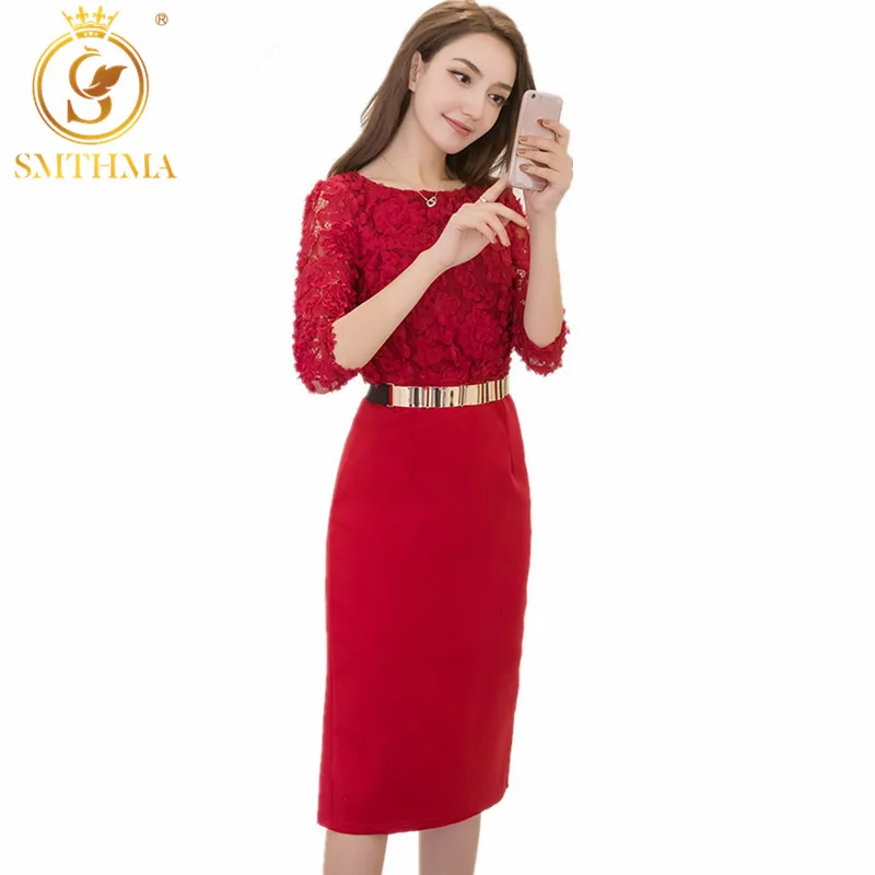 Женское платье в стиле пэчворк SMTHMA Черное и красное кружевное с вырезами лето