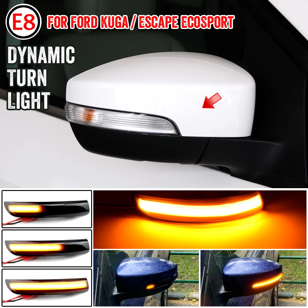 

2pcs Dynamic Blinker LED Turn Signal Lights Smoked Flowing Rear View Mirror Lights Indicator For Ford Kuga Ecosport 2013-2019