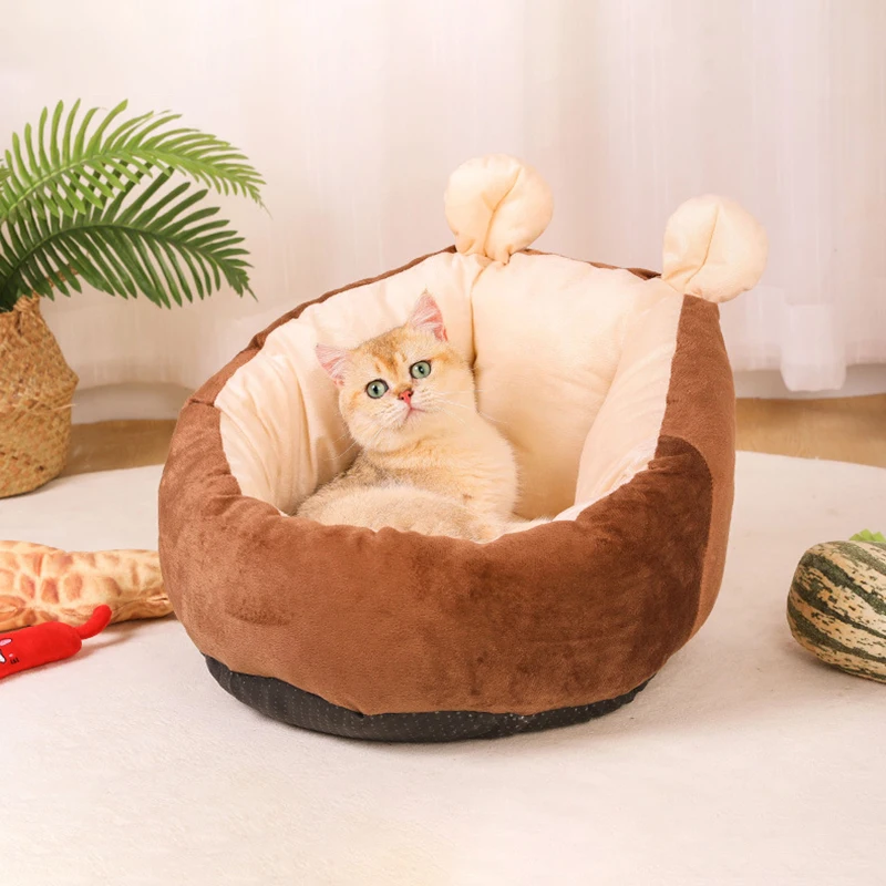 Полукруглая короткая фуфельная кровать для кошек мягкая удобная спальная пещера