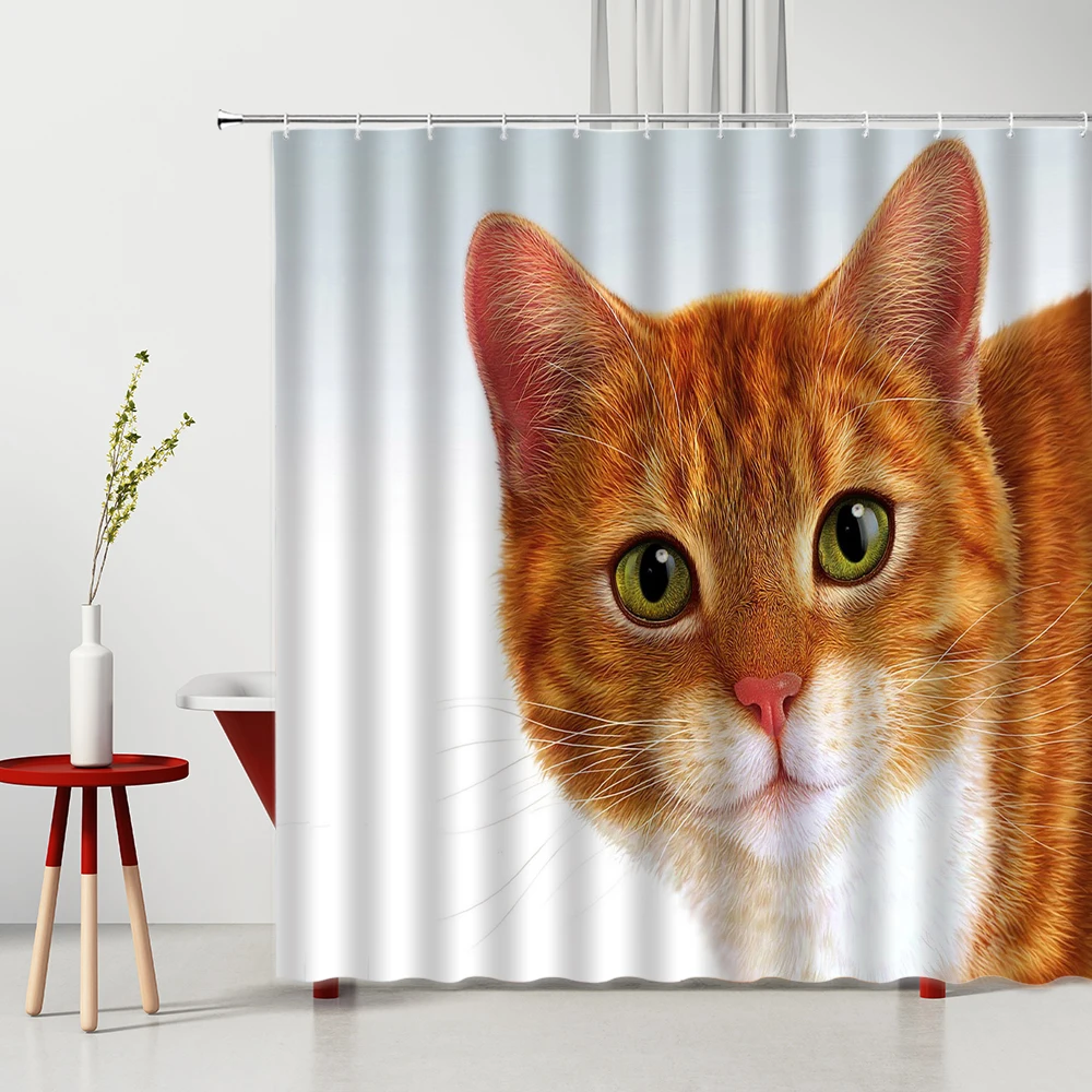 

Cute Cat Shower Curtain Animal Dog Pattern Polyester Washable Bathtub Screen 3D Print Home Supplies With Hook Bathroom Curtains