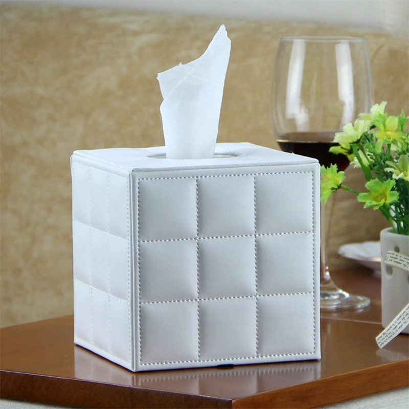 Pu Leather Tissue Box Holder Square Napkin Pumping Paper Case Dispenser Facial With Magnetic Bott | Дом и сад