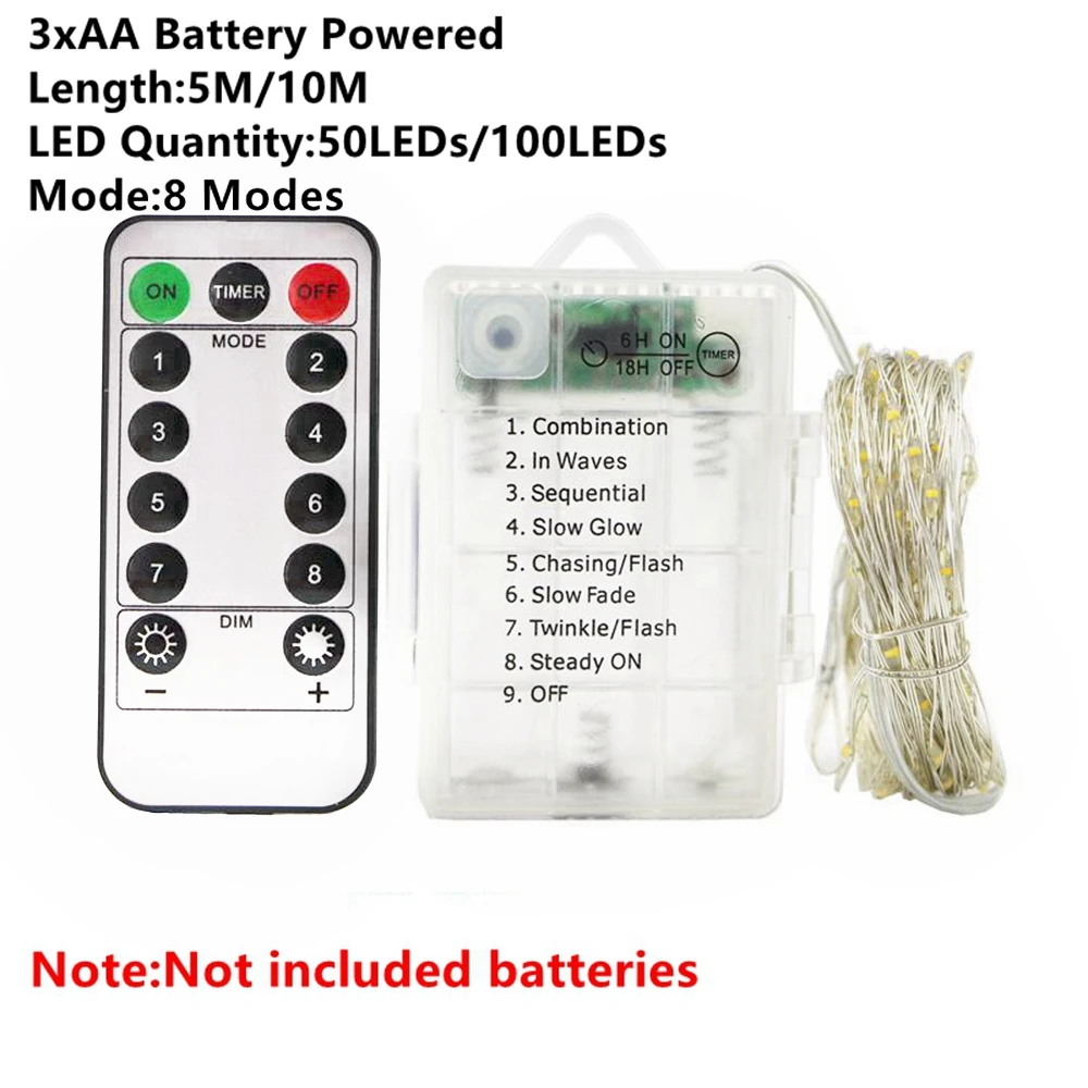 8 Modes-AA Battery 1 м 2 м 5 м 10 м 20 М медный провод светодиодный светильник-гирлянда Сказочный светильник s ночник для рождественской гирлянды год Рождество свадебное украшение - Испускаемый цвет: 8 Modes-AA Battery