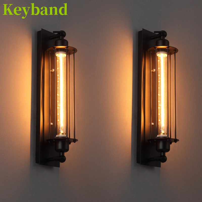 

American Vintage Wall Lamp Metal Decorative Black Loft E27 Edison Long Tube Retro Industrial Light Indoor