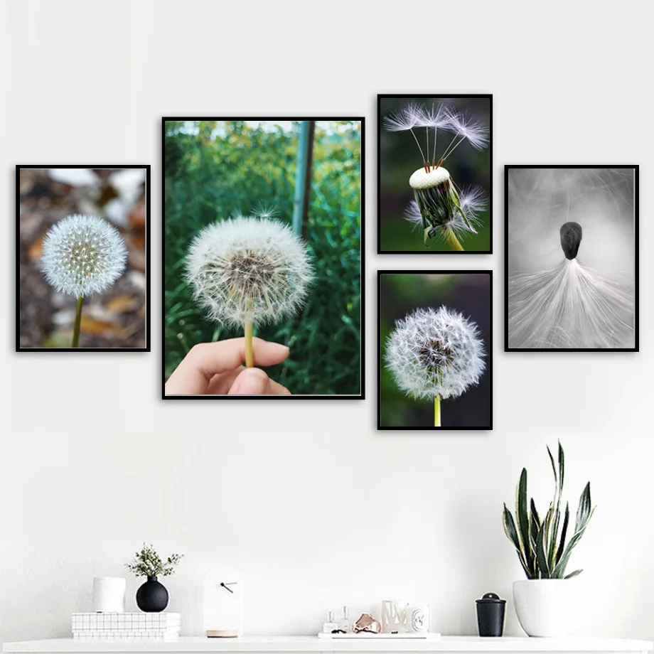 Макросъемка зеленое растение Одуванчик настенная живопись холст скандинавские