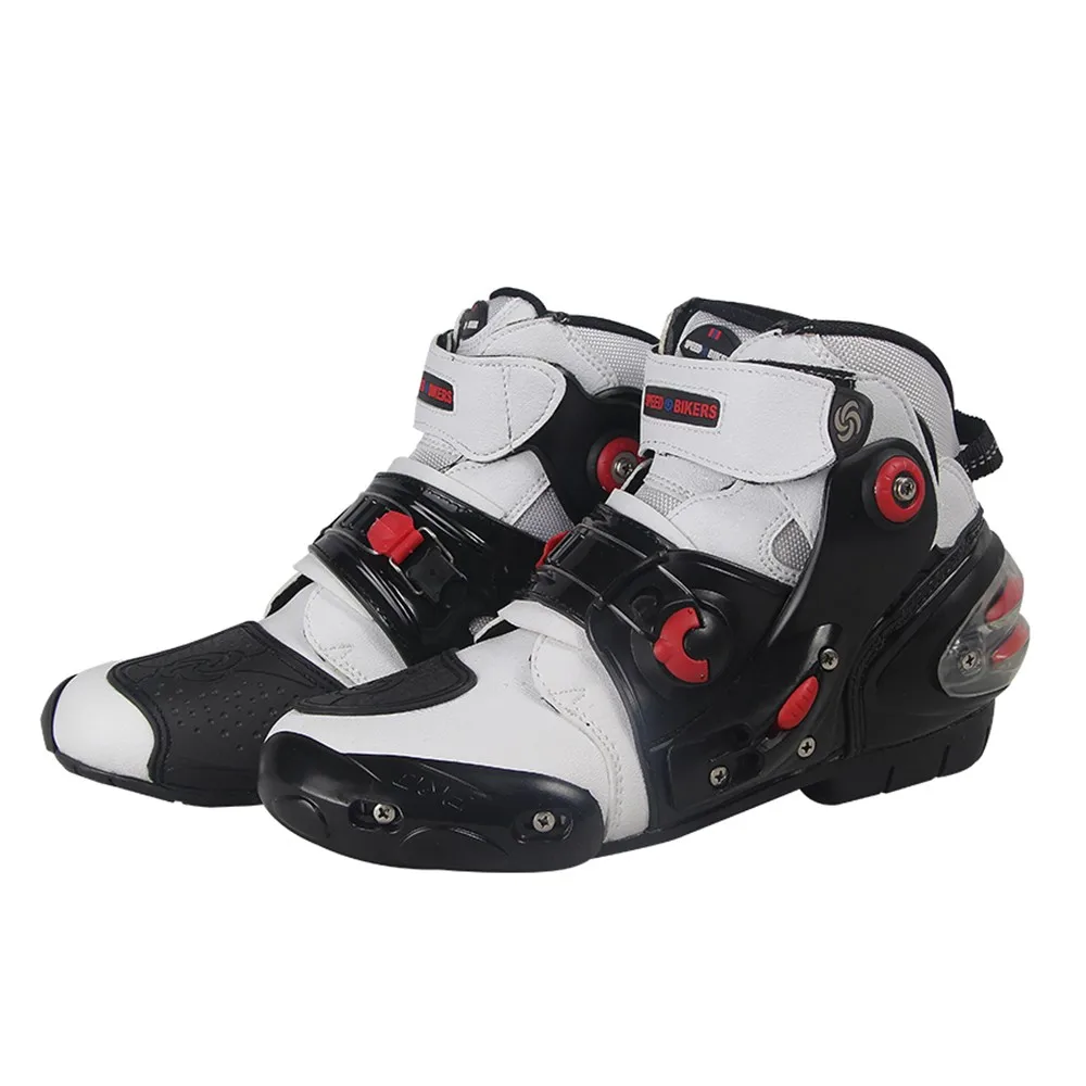 A9001-White PRO-BIKER/скоростные ботильоны с защитным механизмом; ботинки в байкерском стиле; обувь в байкерском стиле для езды на мотоцикле; гоночные ботинки для мотокросса; цвет черный, красный, белый - Цвет: A9001-White