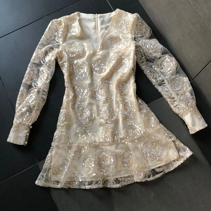 

2021 New Woman High Quality Rose Sequin Short Dresses