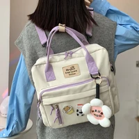 lovely multifunctional backpack teenage girl ring buckle portable travel bag female small schoolbag badge women backpacks