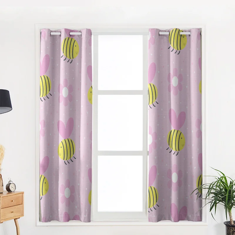 Симпатичные розовые оконные шторы с Пчелой Мультяшные занавески для гостиной