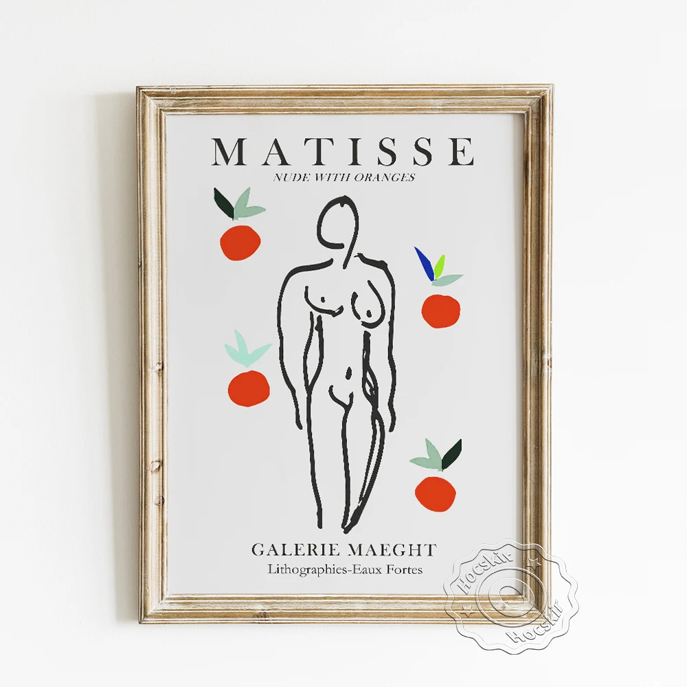 

Henri Matisse Exhibition Museum Poster, Human Body Abstract Line Drawing Art Prints, Nude With Oranges Stylish Home Decorative