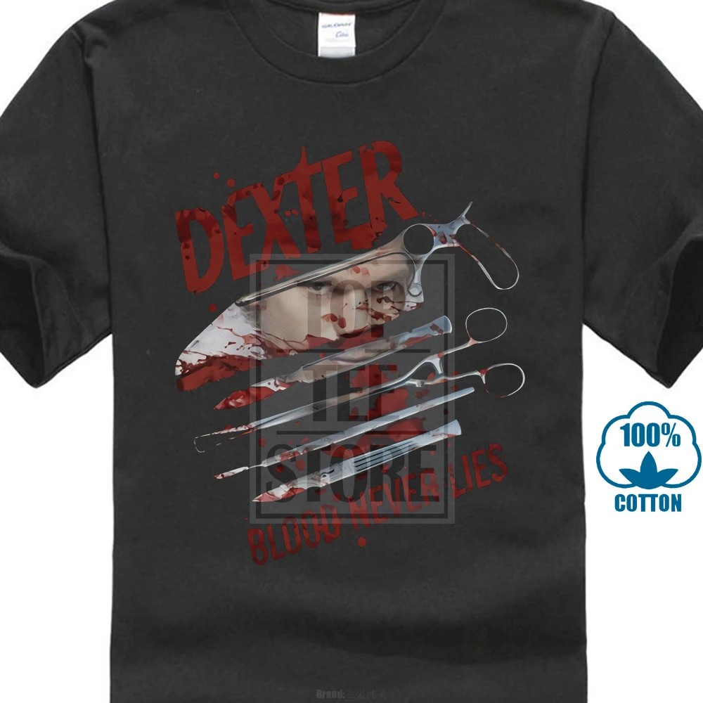 Showtime Dexter Blood Never Lies Лицензированная взрослая футболка 020572|Мужские футболки| |