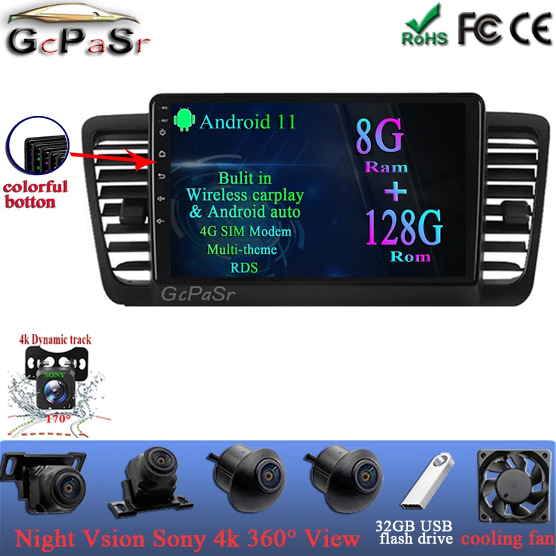 

Android 11 автомобильный стерео Мультимедийный Плеер для Subaru Outback 3 Legacy 4 2004 2005 2006 2007 2008 2009 Автомобильный GPS радио DVR