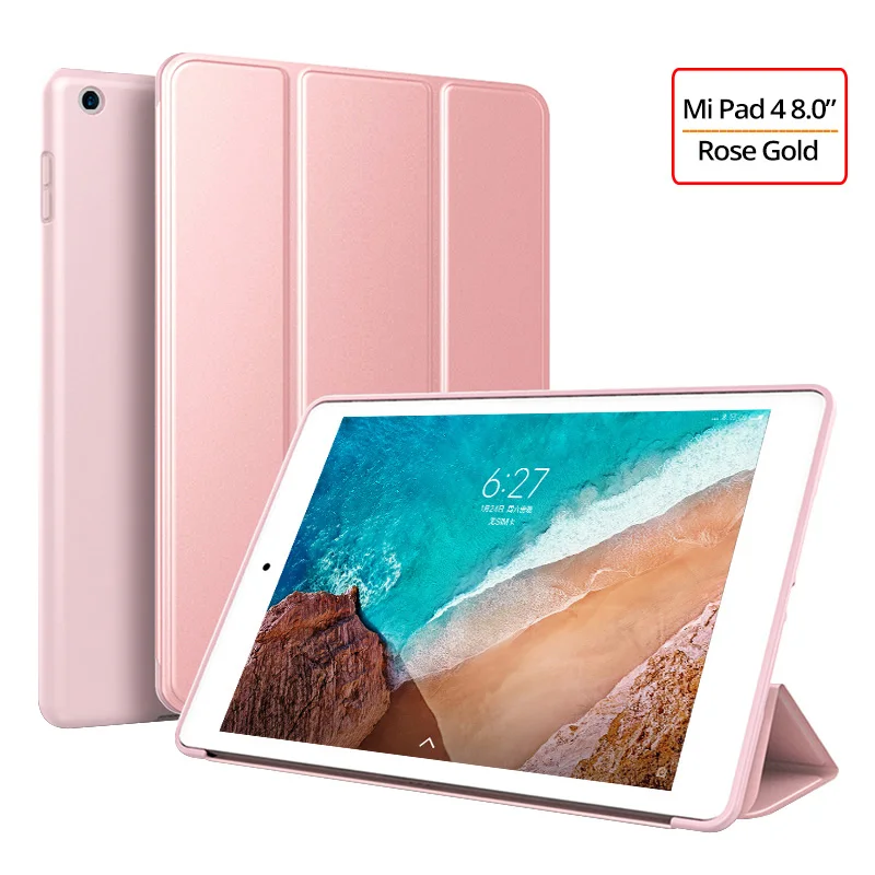 Чехол для Xiaomi mi Pad 4 Ультра тонкая откидная подставка силиконовая Мягкая задняя крышка для Xiaomi mi Pad 4 8,0 Tablet Funda mi Pad 4 Smart Case - Цвет: Rose Gold