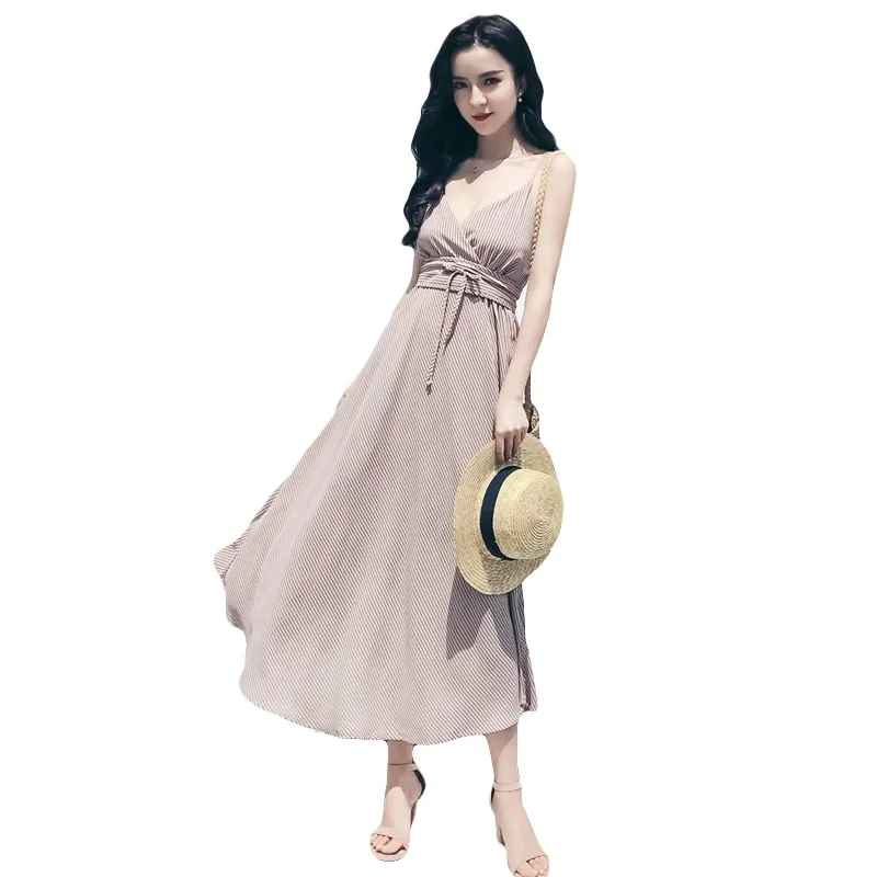 

2020 summer woman clothes long new striped v-neck dress sexy vestido