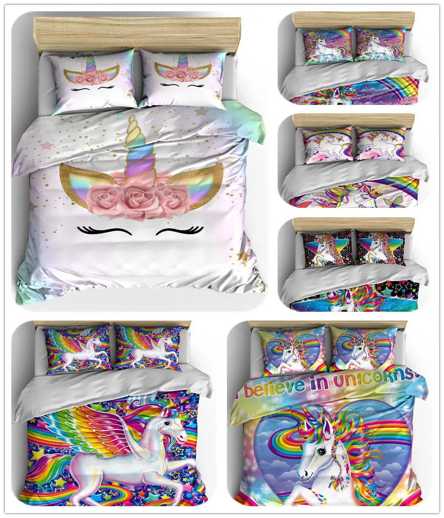 3 шт. пододеяльник с рисунком радуги и животных для девочек|Комплекты постельного