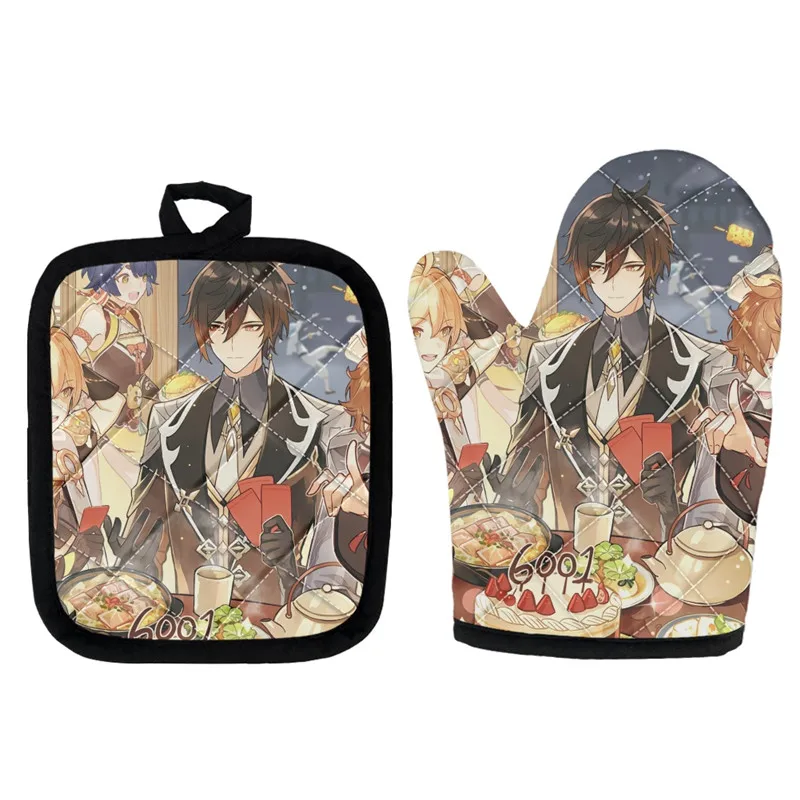 

Набор для выпечки Genshin Impact Zhongli, 2 шт., держатель для кастрюли, варежки и коврики, новинка 2021, аниме, кухонные аксессуары, перчатка и коврик для ...