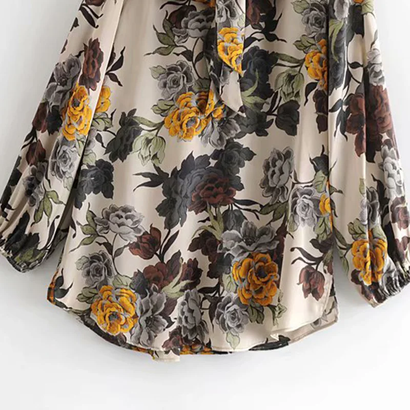 

Bella phuilosophy 2019 autumn Vintage Bow Tied Floral Print Top Women Blouses Long Sleeve Streetwear Ladies Shirts Blusas Mujer