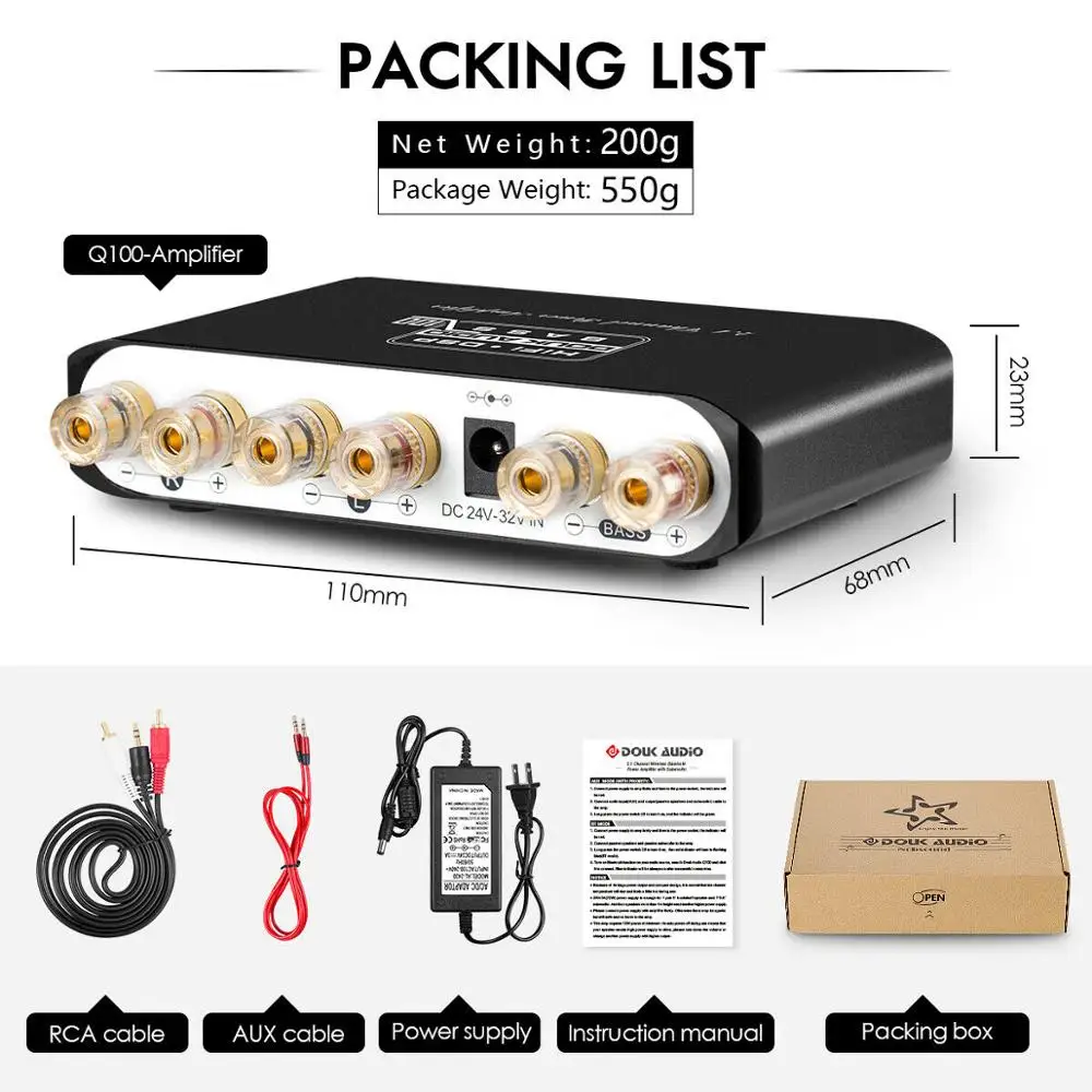 Douk audio Bluetooth DSP Digital Power Amplifier 2.1 Channel Subwoofer Bass Class D Mini Hi-Fi Amp Audio Receiver | Электроника